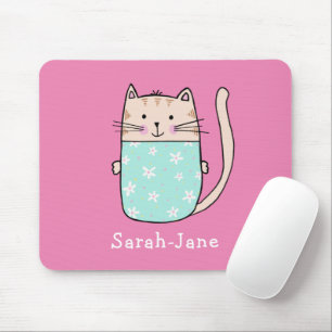 Cute Cat Personalised Custom Name Pink Mouse Pad