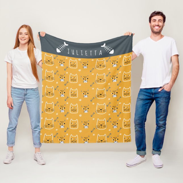Cute Cat Personalised Modern Pattern Fleece Blanket (In Situ)