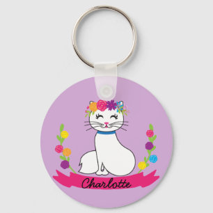 cute cat personalised name key chain