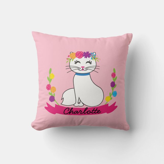 cute cat personalised name pillow (Front)