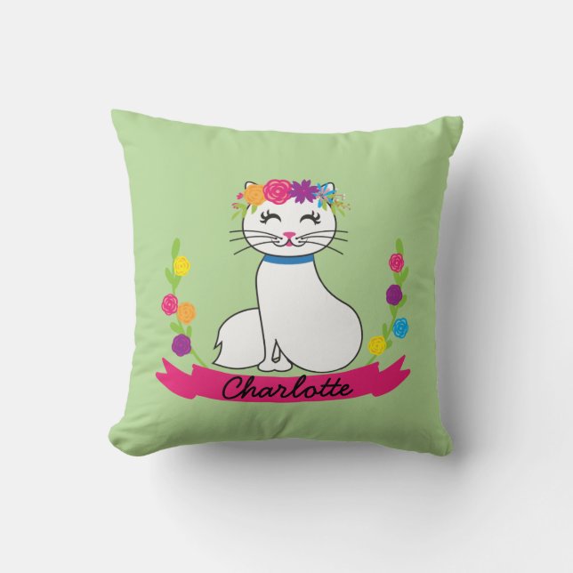 cute cat personalised name pillow (Front)