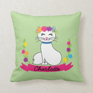 cute cat personalised name pillow