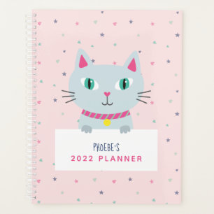 Cute Cat Personalised Name Pink Planner
