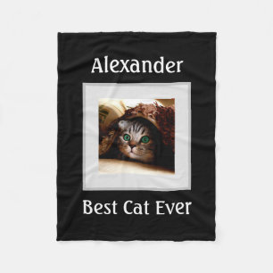 Cute Cat Personalised Pet Photo Name Custom Fleece Blanket