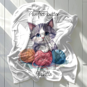 Cute Cat Personalised Purrfect Knitter Fleece Blanket
