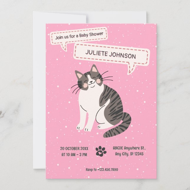 Cute cat pet baby shower invitation (Front)