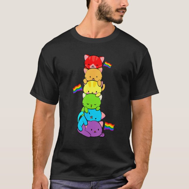 Cute Cat Pet  LGBTQ Rainbow LGBT Gay Men Pride Fla T-Shirt (Front)