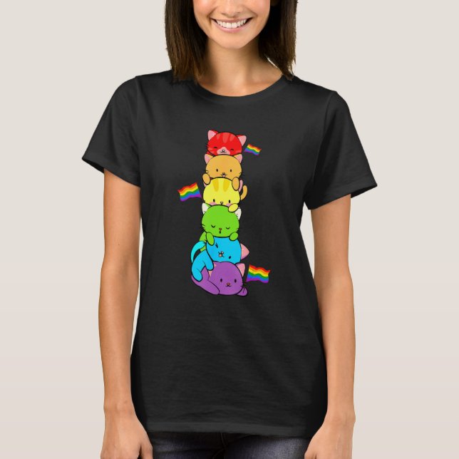 Cute Cat Pet  LGBTQ Rainbow LGBT Gay Men Pride Fla T-Shirt (Front)