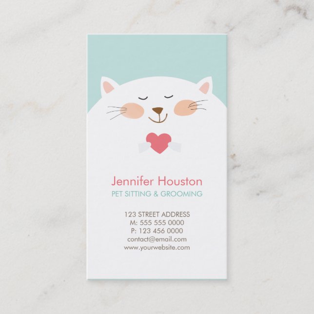 Cute Cat Pet Sitting Vet Clinic Business Card (Front)