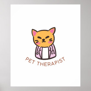 Cute Cat Pet Therapist Cartoon Design Poster