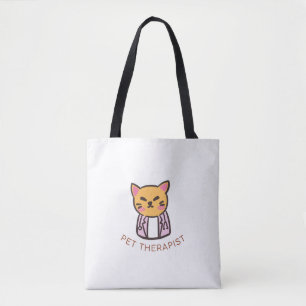 Cute Cat Pet Therapist Cartoon Design Tote Bag