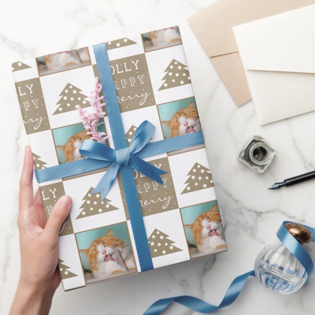Cute Cat Pet Typography Christmas Photo Wrapping Paper (Gifting)
