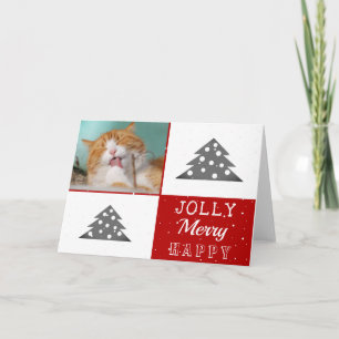 Cute Cat Pet Typography Christmas Tree Photo Card