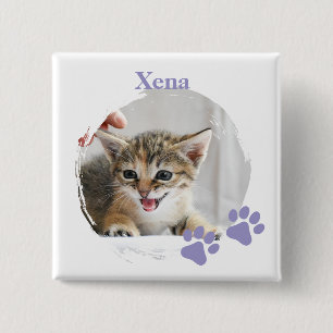 Cute Cat pet with customized name 15 Cm Square Badge