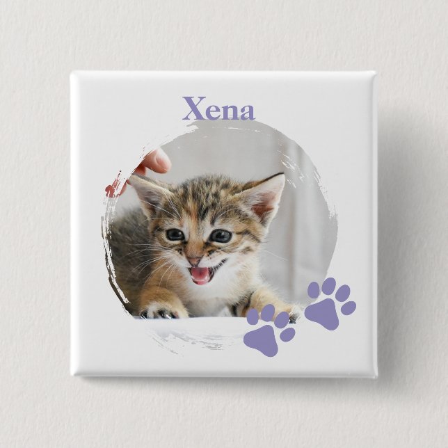 Cute Cat pet with customized name 15 Cm Square Badge (Front)