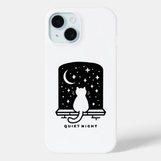 Cute Cat Phone Case Aesthetic Minimal Night Design