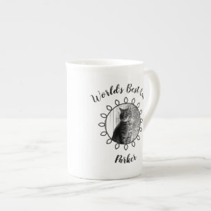 Cute cat photo circle frame and your text bone china mug
