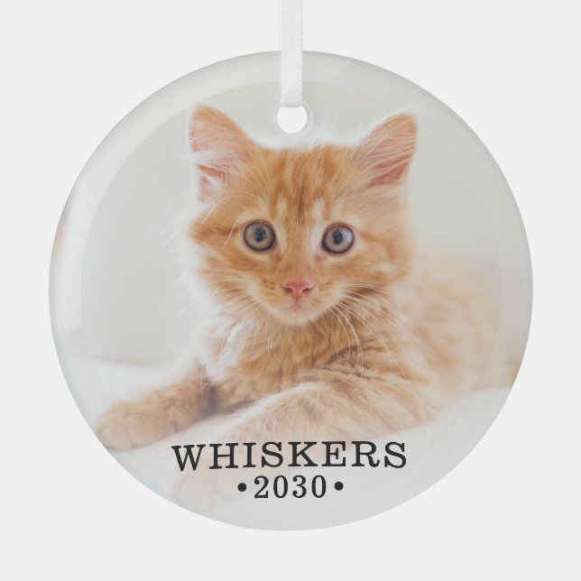 Cute Cat Photo Glass Tree Decoration (Front)