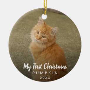Cute Cat Photo My First Christmas Chalk Script Ceramic Ornament