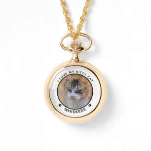 Cute Cat Photo Name Paw Prints Personalised Watch