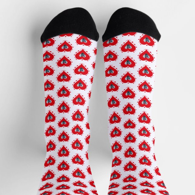 Cute Cat Photo Personalized Red Heart Socks (Top)