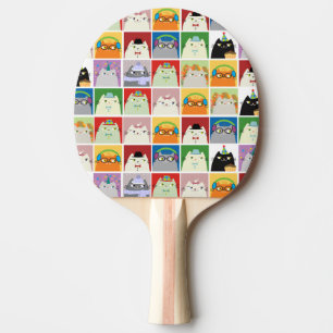 Cute Cat Ping Pong Paddle Kawaii Collage