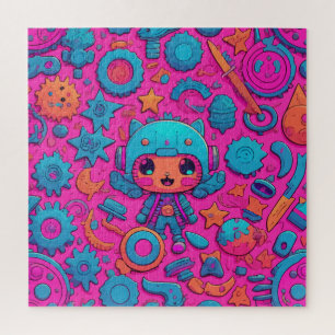 Cute Cat Pink artwork Jigsaw Puzzle