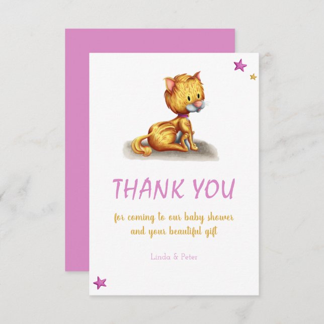 Cute Cat Pink Baby Shower Thank You Card (Front/Back)