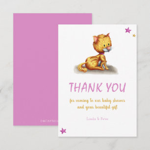 Cute Cat Pink Baby Shower Thank You Card