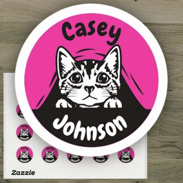 Cute Cat Pink Back to School Name Label (Creator Uploaded)