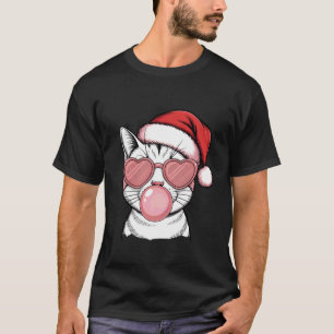 Cute Cat Pink Bubble Santa Hat Christmas T-Shirt