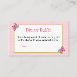 Cute Cat Pink Butterfly Dots Diaper Raffle Ticket Enclosure Card