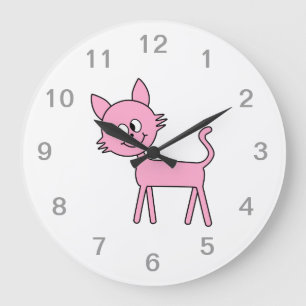 Cute Cat. Pink Cat Walking. Large Clock