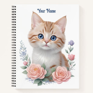Cute Cat Pink Floral  Notebook