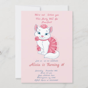 Cute cat pink girl birthday invitation. invitation