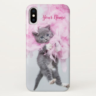 Cute Cat pink plume iPhone X Case
