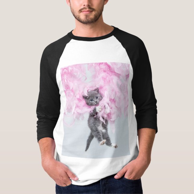 Cute Cat pink plume T-Shirt (Front)