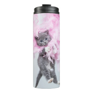 Cute Cat pink plume Thermal Tumbler