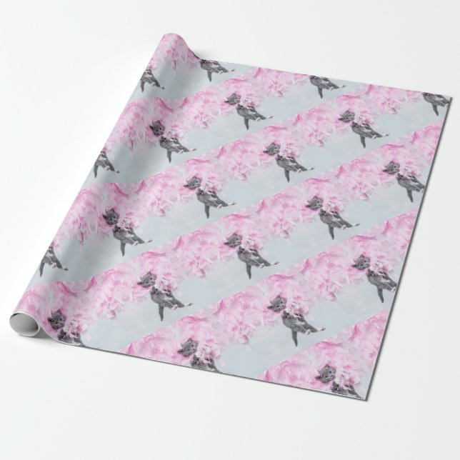 Cute Cat pink plume Wrapping Paper (Unrolled)