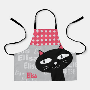 Cute cat pink polka dots personalised name  apron