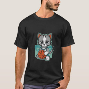 cute cat play basketball wearing clothes, funny T-Shirt
