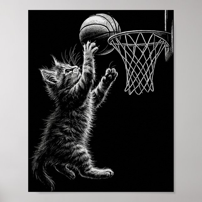 Cute Cat Playing Basketball Men Women Kids Funny C Poster (Front)