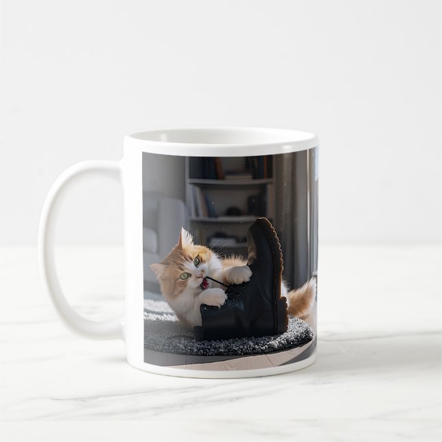 Cute Cat Playing Boot Coffee Mug (Left)