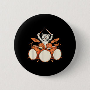 Cute Cat Playing Drums Funny Drummer Kit Cartoon 6 Cm Round Badge