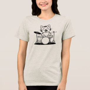 Cute Cat Playing Drums Tri-Blend Shirt