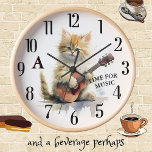 Cute Cat Playing Guitar Custom Monogram Clock<br><div class="desc">Cute Cat Custom Monogram playing guitar for this wonderful wall clock -- you'll love it for yourself or great as a gift for the cat lover in your life.  Any design questions or special requests,  just send a chat or an email to charmdesignstudio@rcn.com and we'll be delighted to assist.</div>