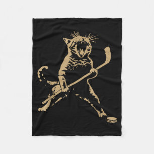 Cute Cat Playing Ice Hockey Lover Player Funny Fleece Blanket