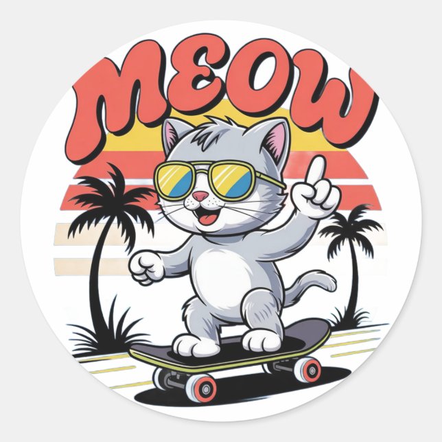 Cute cat playing in nice field classic round sticker (Front)
