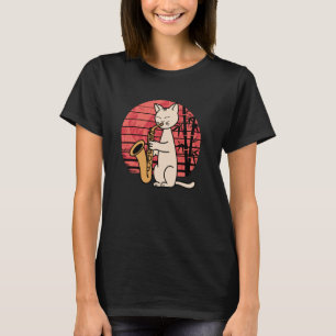 Cute Cat Playing Jazz Saxophone with Fun Retro Bam T-Shirt