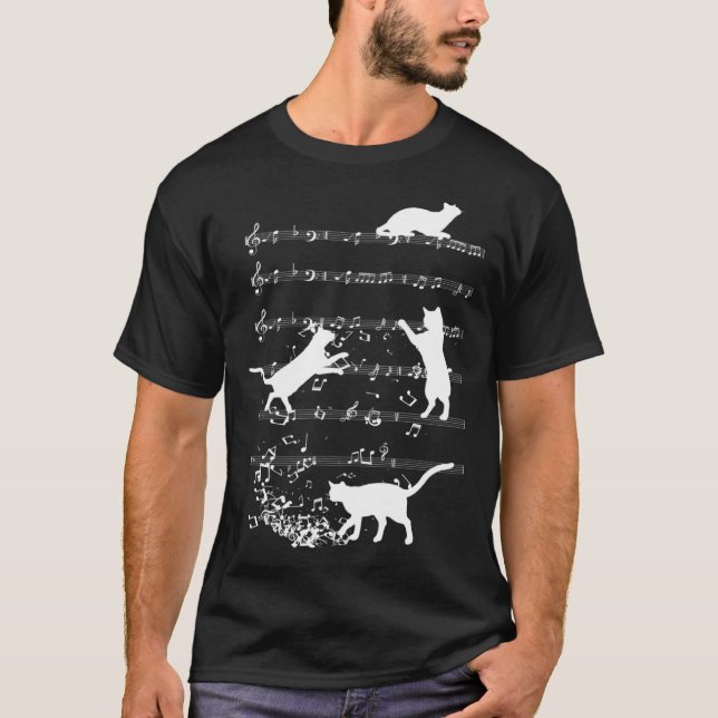 Cute Cat Playing Music Notes Jazz Day  Jazz Musi T-Shirt (Front)